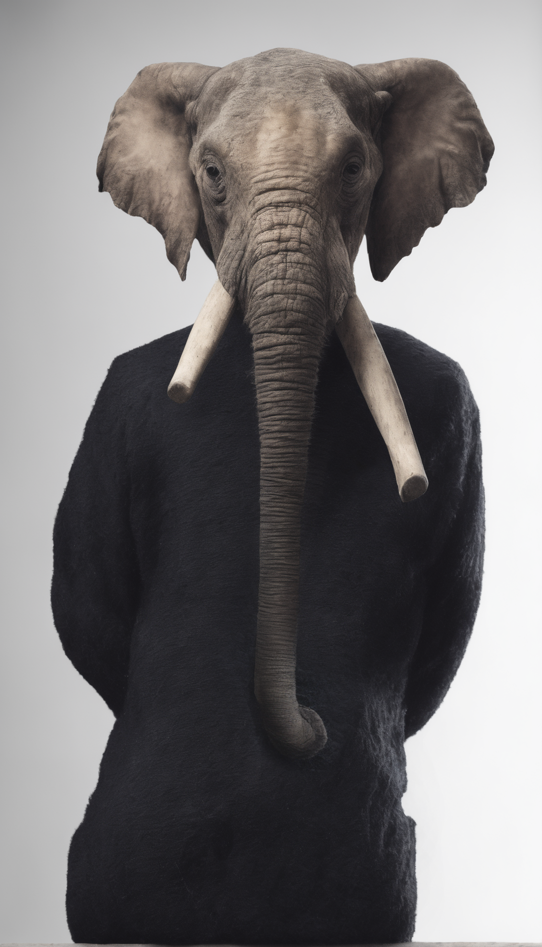 An elephant wearing a sweater with his hands on his back